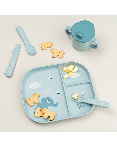 Piatto con scomparti antiscivolo - Azzurro