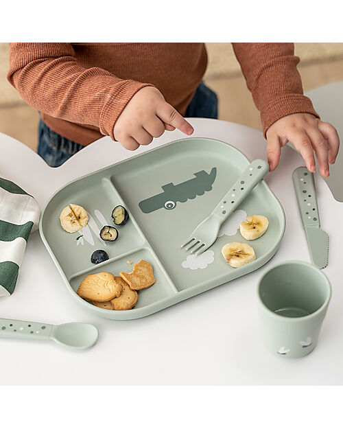 Piatto con scomparti antiscivolo - Verde