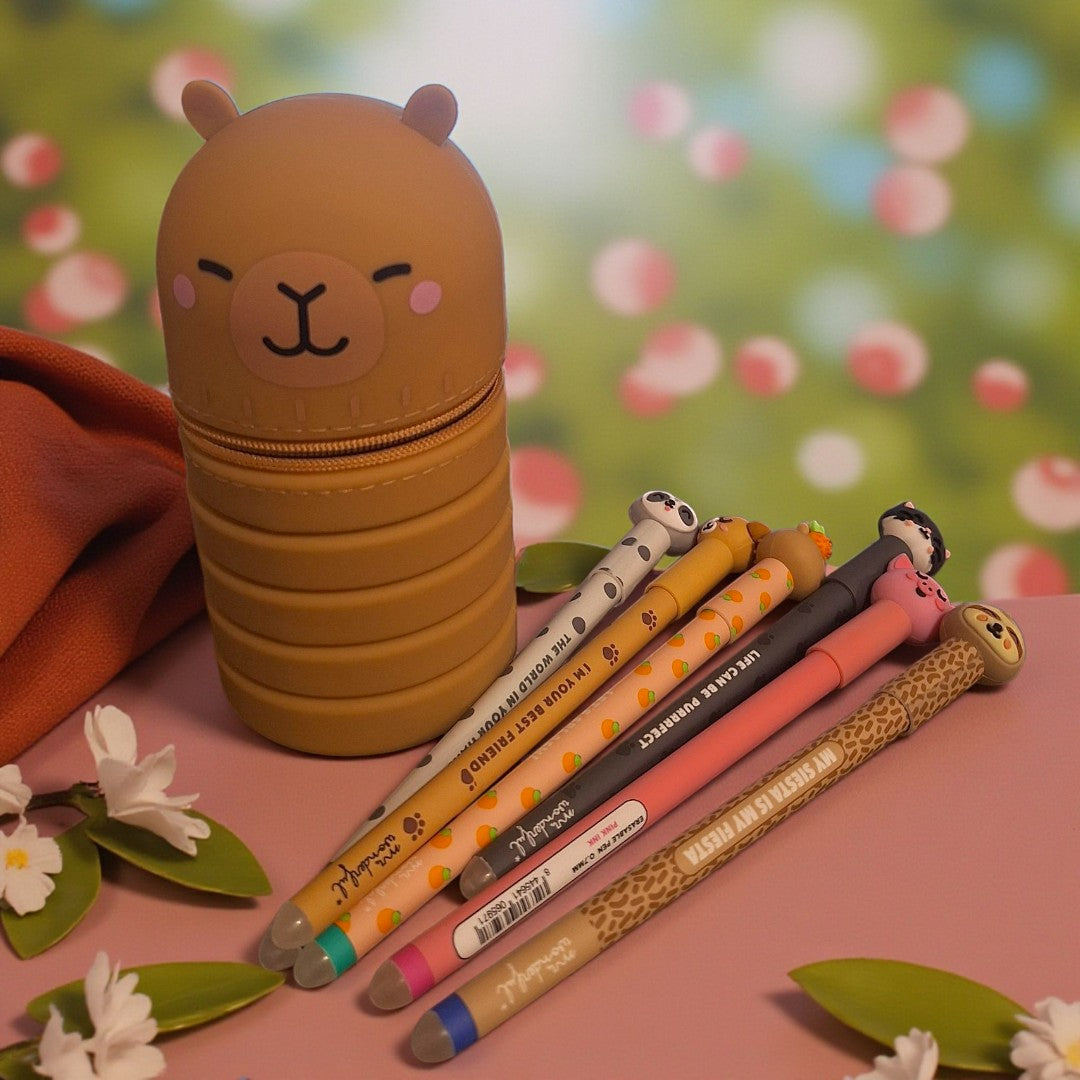 Astuccio estendibile - Capibara + 6 penne cancellabili